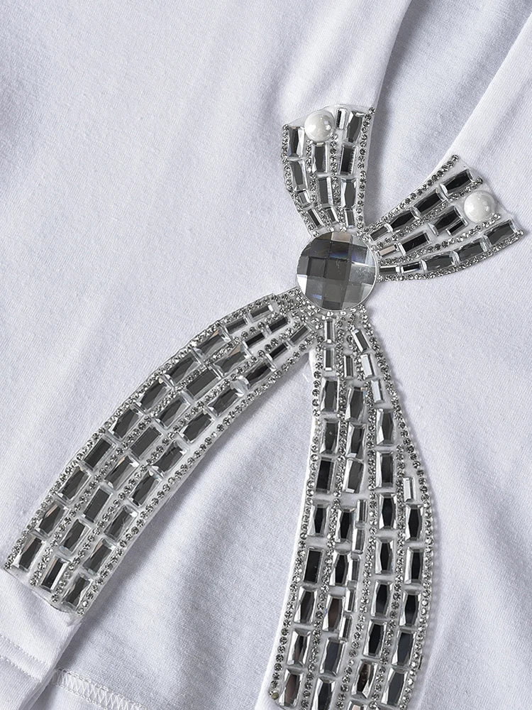 Weird Puss Open Split Women Tees Rhinestone Decoration Low Neck Slim Mini Wild Tops Sexy Hot Girls Nightout High Street Clubwear