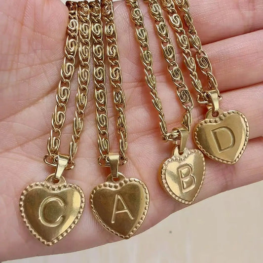 316L Stainless Steel Initial Necklace Letter Heart Pendant Chain For Women Name Jewelry Accessories