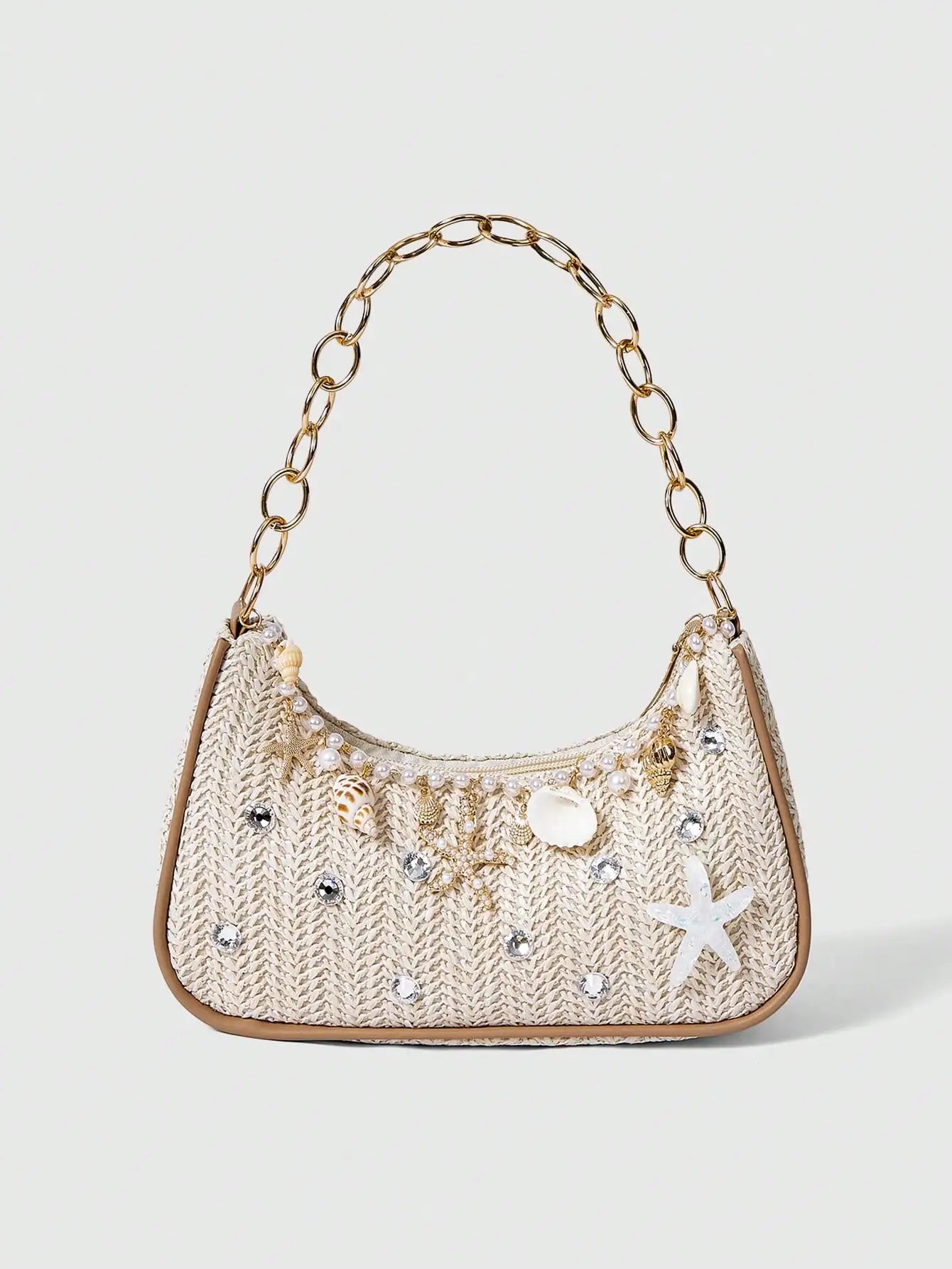 ROMWE Fairycore 1pc Summer Beach Starfish Series Shell & Seashell Woven Shoulder Hand Carry Bag