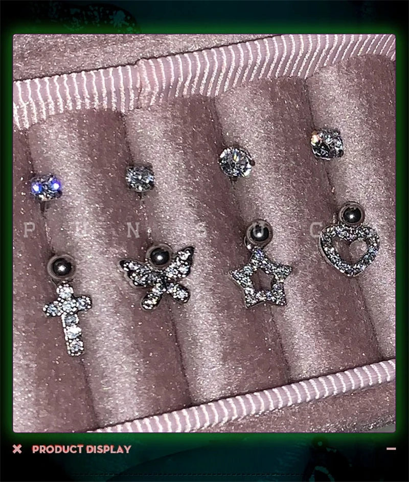 U-shaped Rhinestone 316L Stainless Steel Ring Ear Bone Nail for Women Love Hreat Butterfly Earrings Y2K Hottie Jewelry