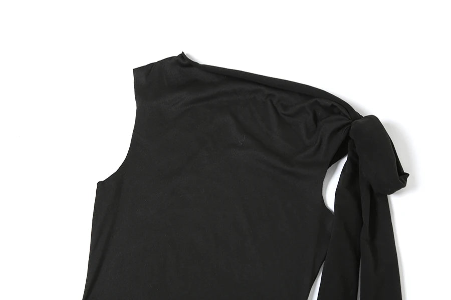 Weird Puss One-Shoulder Dress Woman Summer Sexy Solid Elegant Knot Bandage Sleeveless Bodyshape Simple Party Skinny Vestidos