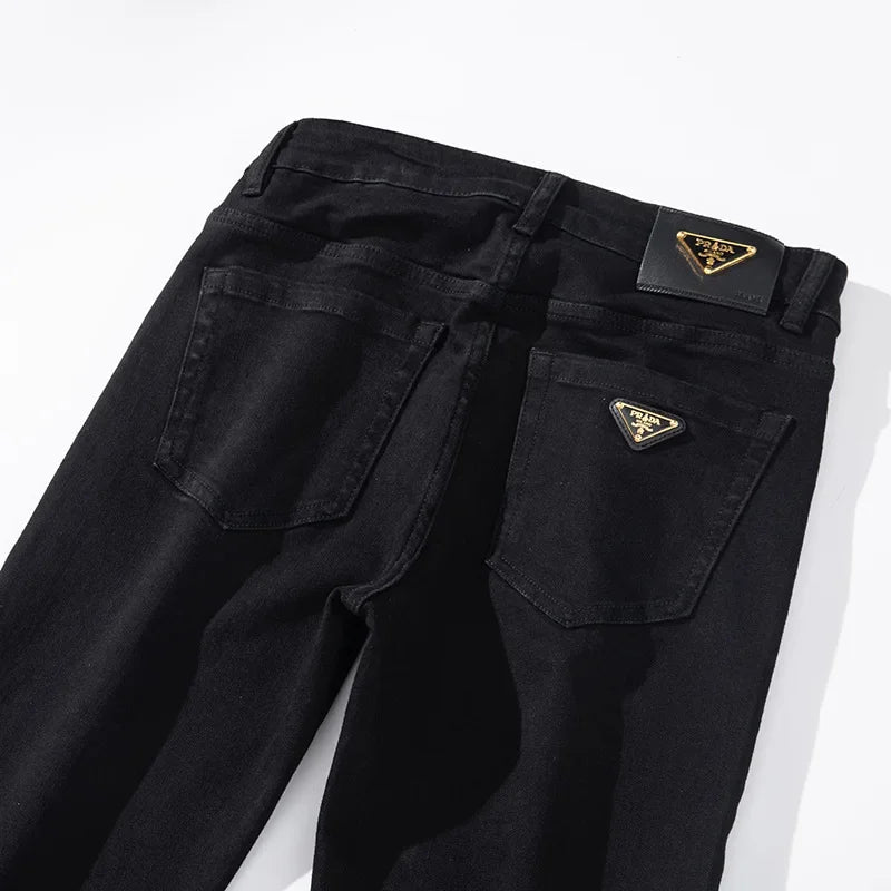 PL Pure Black High-Quality European Style Men's Jeans Slim Fit Smooths Your Silhouette Straight Leg Casual Trousers For Autumn/W