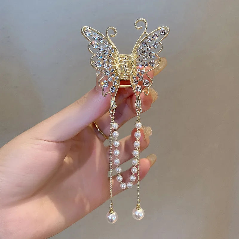 AWAYTR Shark Crab Clips Girls Hairpin Hair Accessories Korean Women Simple Hair Claw Clip Butterfly Pearl Tassel Hair Clip