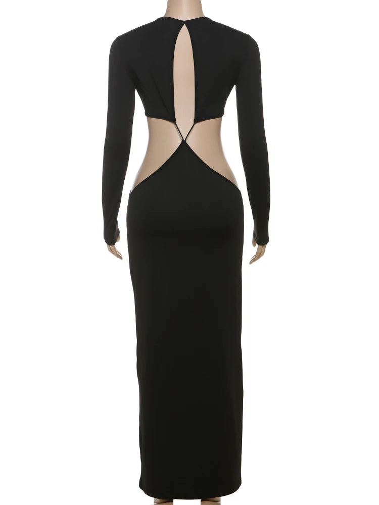 Hollow Irregular Backless Full Sleeve Bodycon Dress — Women's