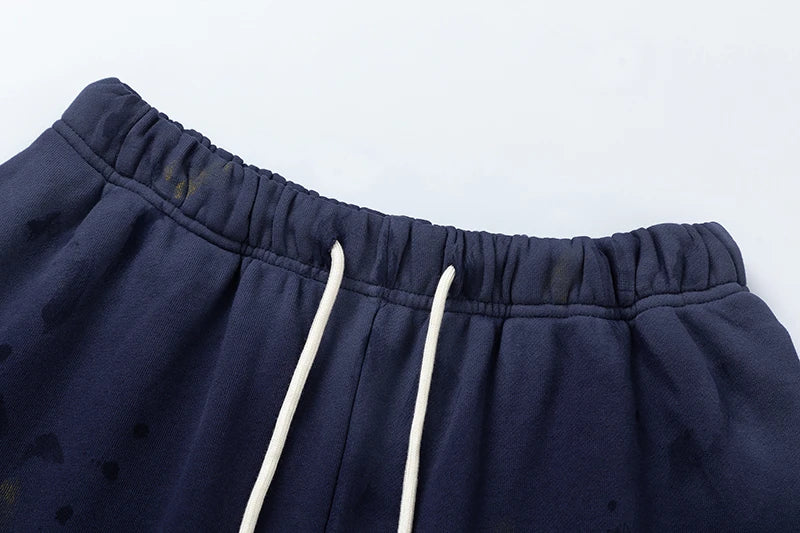 RRR123 2024 New Sports Shorts Heavyweight Washed Graffiti Print Vintage Drawstring Capris Casual High Street Loose Curled Y2K