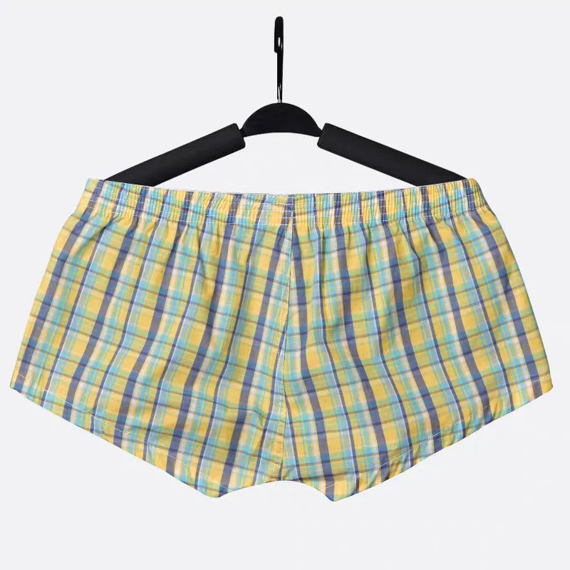 SEOBEAN Men's plaid Trunks Pajama Shorts Casual Tracksuit100% Cotton Comfortable Breathable Sleepwear