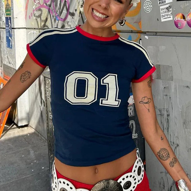 Summer Stars Graphic Y2k Aesthetic T-shirt Crop Top Goth Harajuku Letter Print Short Sleeve Vintage Women Clothes Streetwear