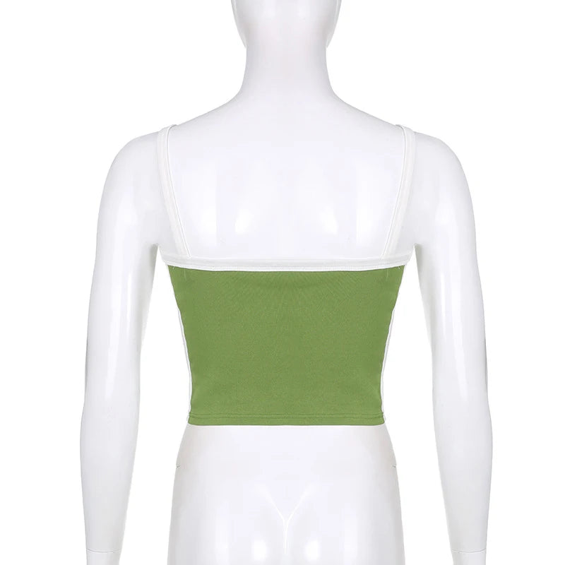 Sleeveless Knitted Crop Tops Green Sexy Basic Patchwork Summer Casual Cami Backless Y2k Vintage Tank Top Women