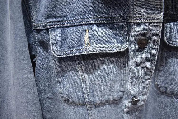 Cowboy Coat for Men Pockets Plus Size Casual Slim Autumn Denim Jackets Man Menswear Japanese Retro Cowgirl Original Trendy Rock