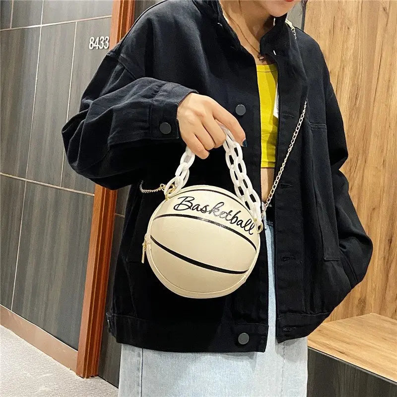 2024 Crossbody Bag New Network Red Personality Fun Pink Ins Versatile Chain Football Basketball Shoulder Bag Small Round Bag