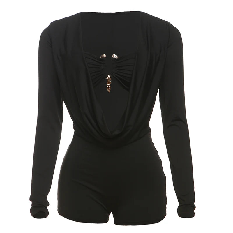 Swing Collar Romper & Metal Buckle Bra Set — Women's Party