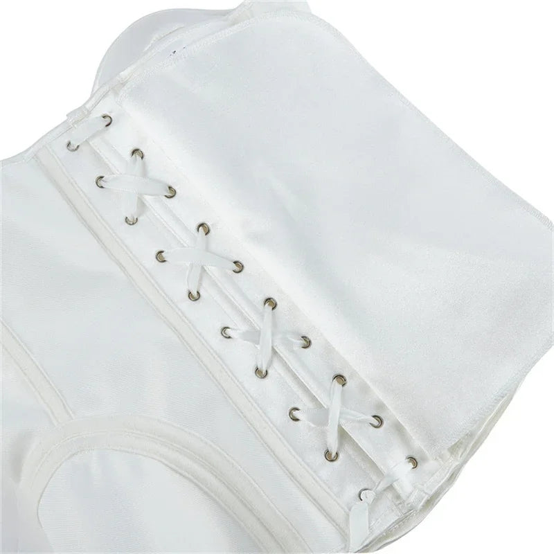 White Corset Top Women Victorian Lace Up Overbust Bustiers Sleeveless Gothic Body Shaper Padded Cup Corselet Bodices