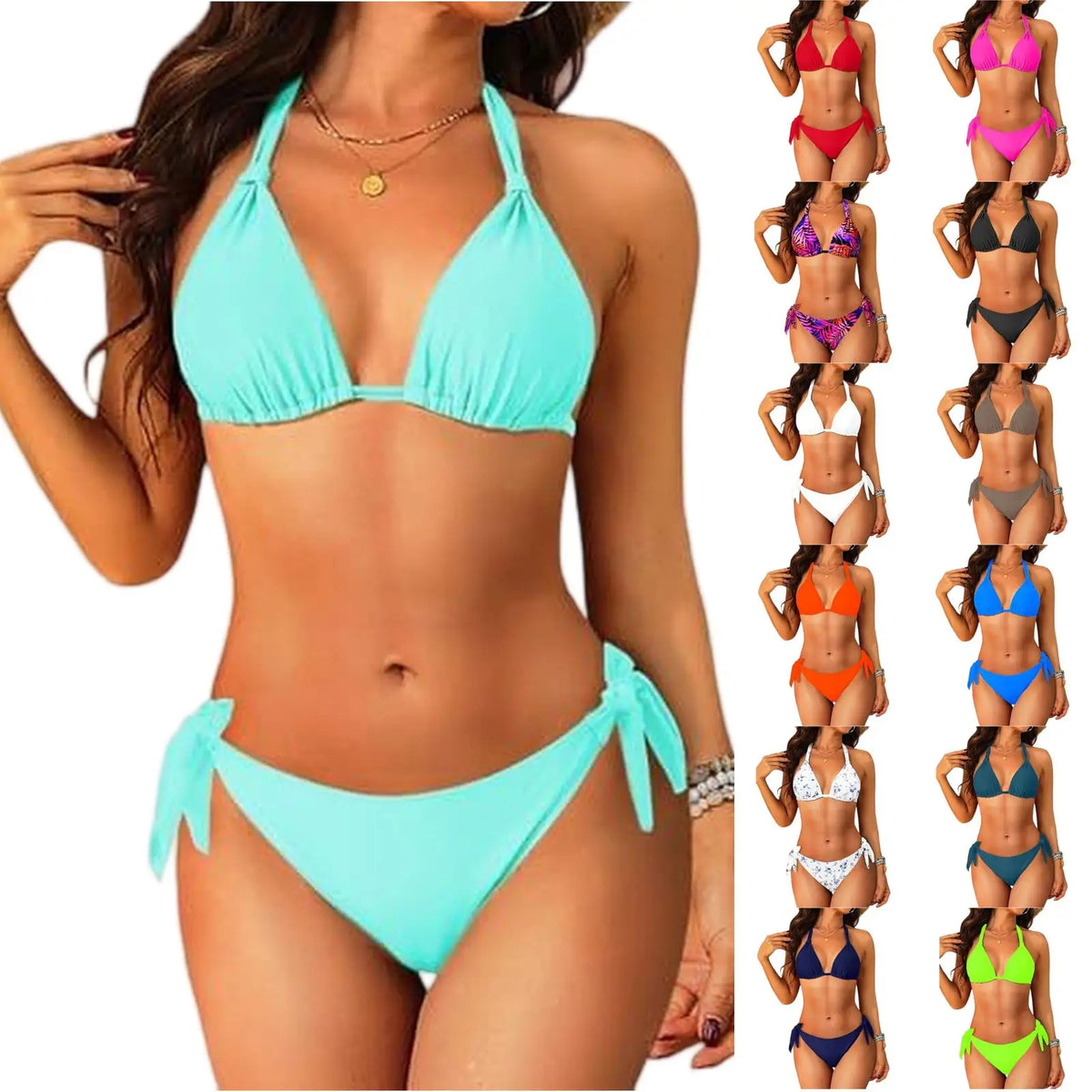 2026 Sexy Halter Low Waist Bikini Set Women's Triangle Thong Swimsuit Knot On The Edge Swimwear Bathing Suit Brazilian Biquinis