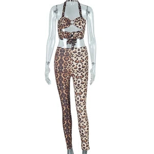 STYLISH LADY Floral Printed Backless 2 Piece Set Women Sleeveless Halter Crop Top and Skinny Pant Suits 2025 Summer Outfits