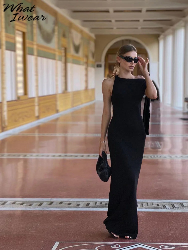 Weird Puss One-Shoulder Dress Woman Summer Sexy Solid Elegant Knot Bandage Sleeveless Bodyshape Simple Party Skinny Vestidos