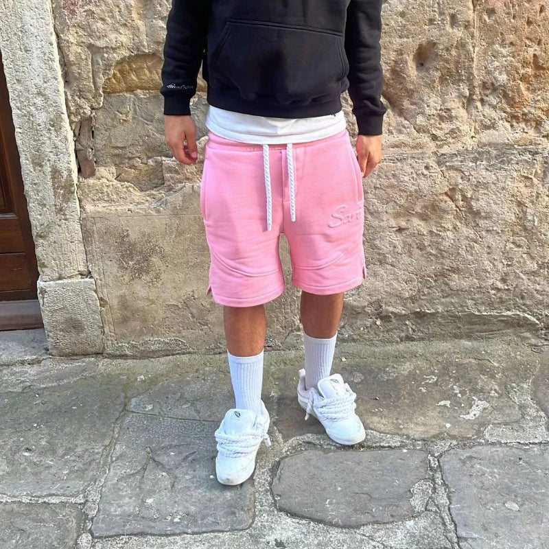 Y2K Harajuku Solid Shorts Man Letter Embossed Pink Sweatpants Hip Hop Retro Casual Stylish Comfortable Shorts Unisex Pants