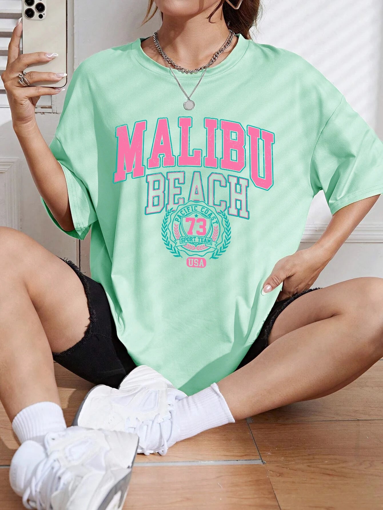 Malibu Beach Letter Print Print Womens T-Shirts Street Casual Tshirt Summer Brand Tee Clothing Hip Hop Breathable Tshirts Women