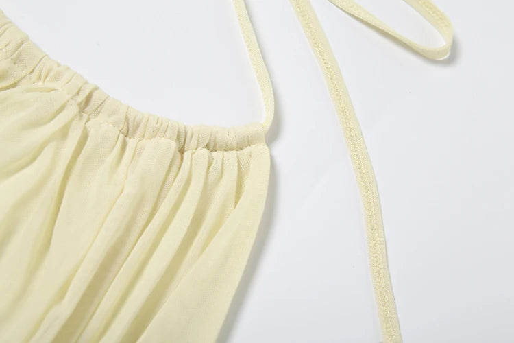 Mesh Lace-Up Halter Pearl Tassel Mini Dress — Women's Club