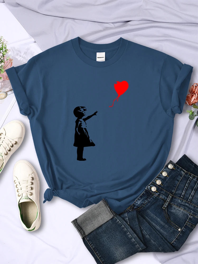 Let'S Fly Love Balloons Prints Womens T-Shirt Soft Breathable Short Sleeve Street Hip Hop Trend Tops Casual Female Tee Clothing