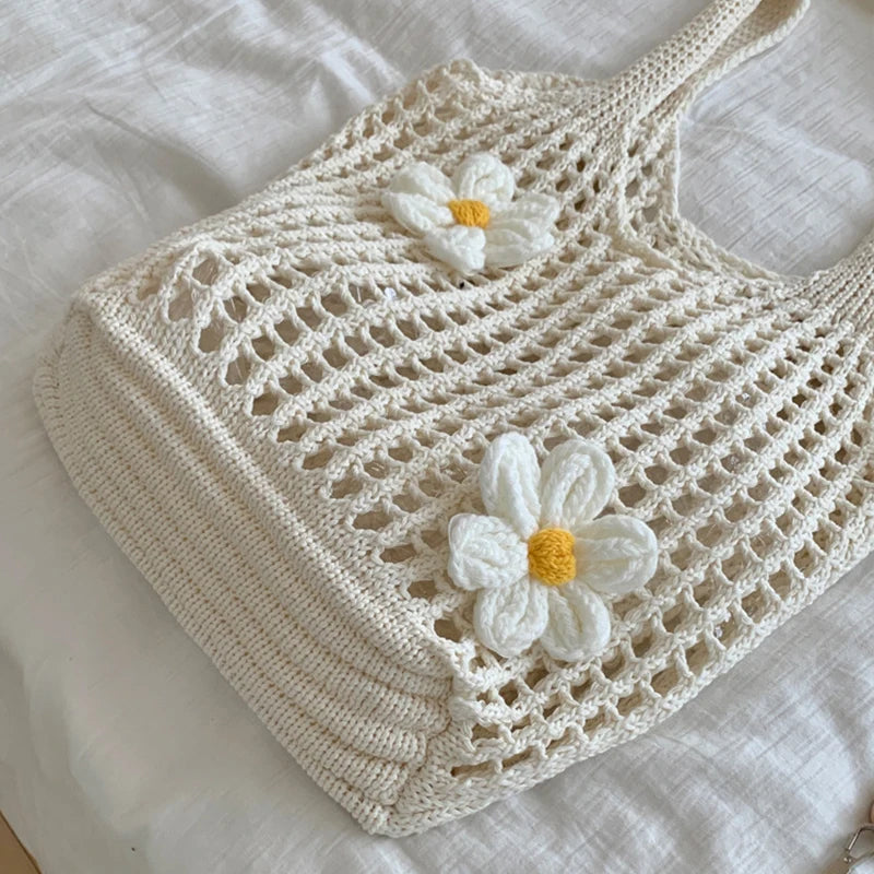 Women Knitted Shoulder Bag Large Capacity Tote Summer Beach Bag Lightweight
