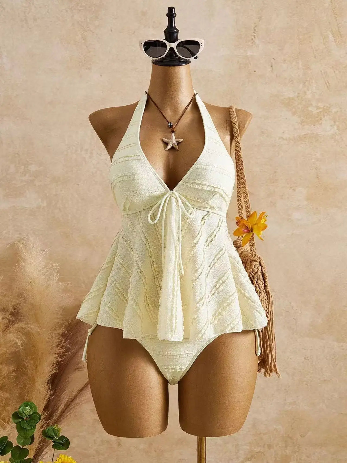 Sexy Front Tie Bikini Set 2026 Pink White V Neck Tank Top Tie Side Thong Swimsuit Summer Bathing Suit Holiday Two Piece Swimwear