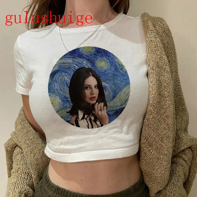 Crop Top Lana Del Rey Ldr Sailing Graphics T Shirt Cropped Harajuku Women Vintage Short-Sleeve T-Shirt Streetwear Female Tshirt