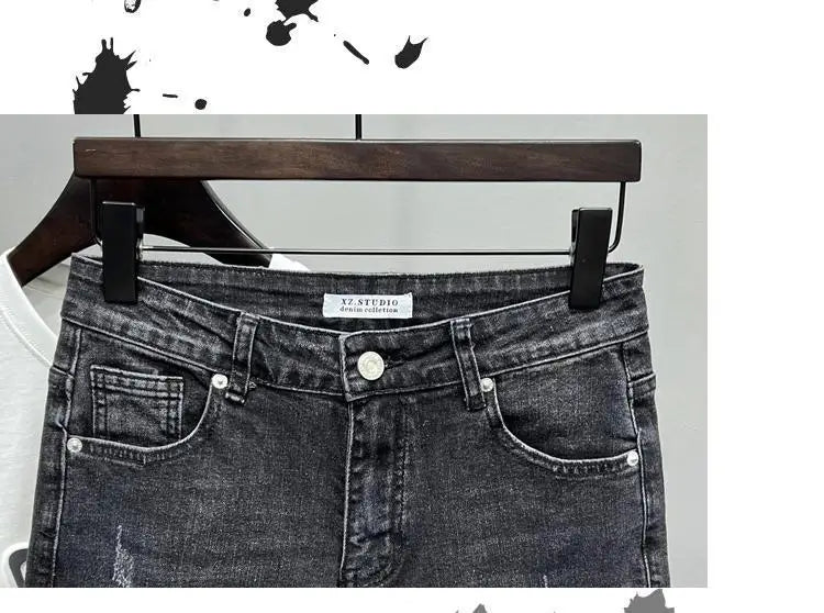 New Summer Men’s Casual 2024 Knee Length Denim Shorts Black Designer Boyfriend Slim Stretch Five Pocket Denim Short Pants