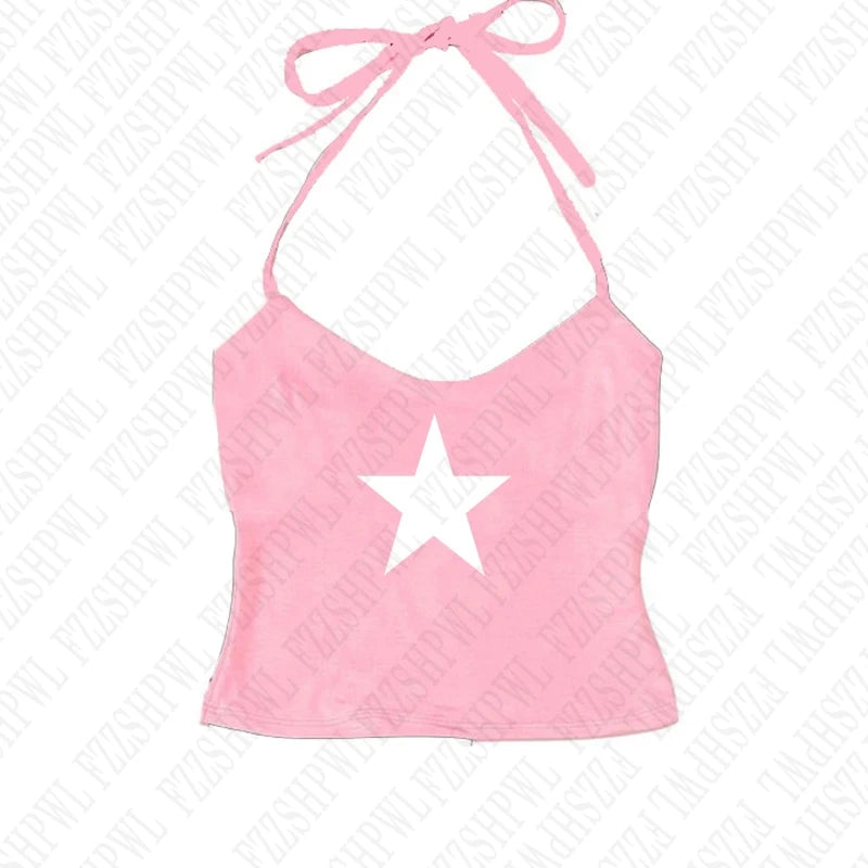 Gothic Star Print Streetwear Vintage Harajuku Punk Grunge Crop Top Casual Women's T-Shirt E-girl Baby Tee Slim Y2k Clothes