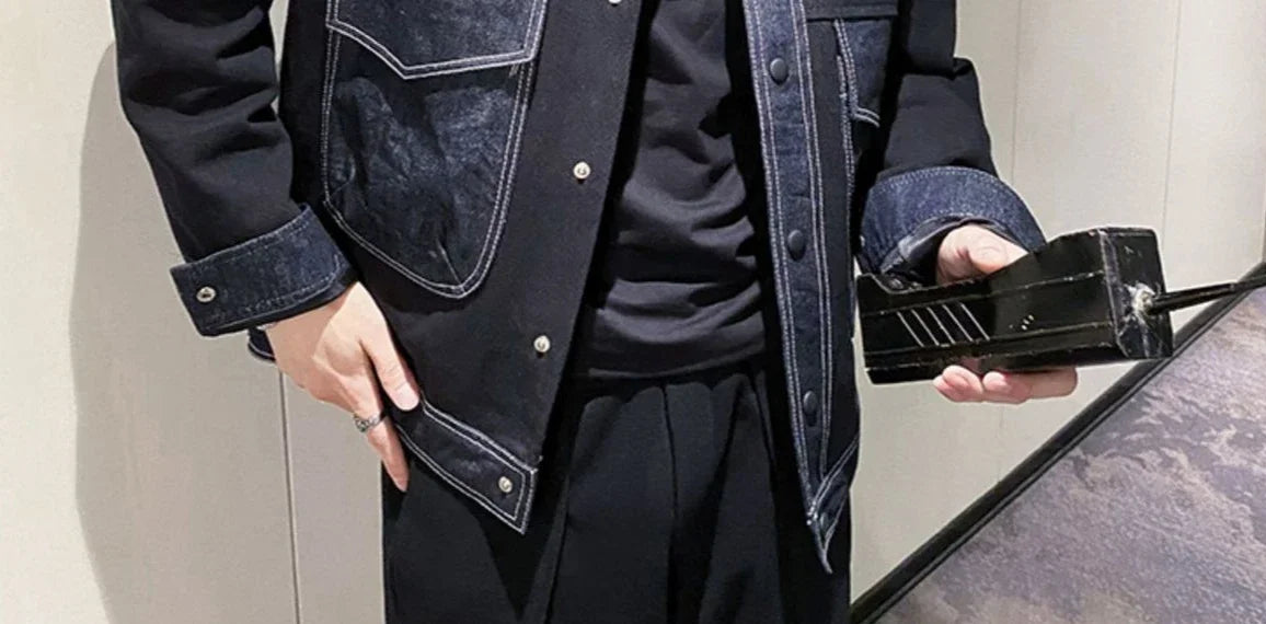 V-neck Button Denim Jackets Man Casual Vintage Outwear Designer Y2k Elatic In Lowest Price Low High Quality Cowboy Coat for Men