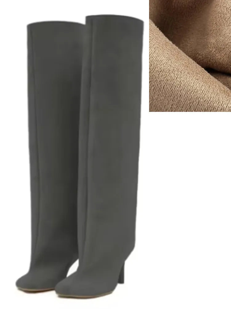2025Autumn and Winter New 6cm Slim High Heels Knee High Women's Boots Round Toe Fashionable Women's Long Boots Knight Boots