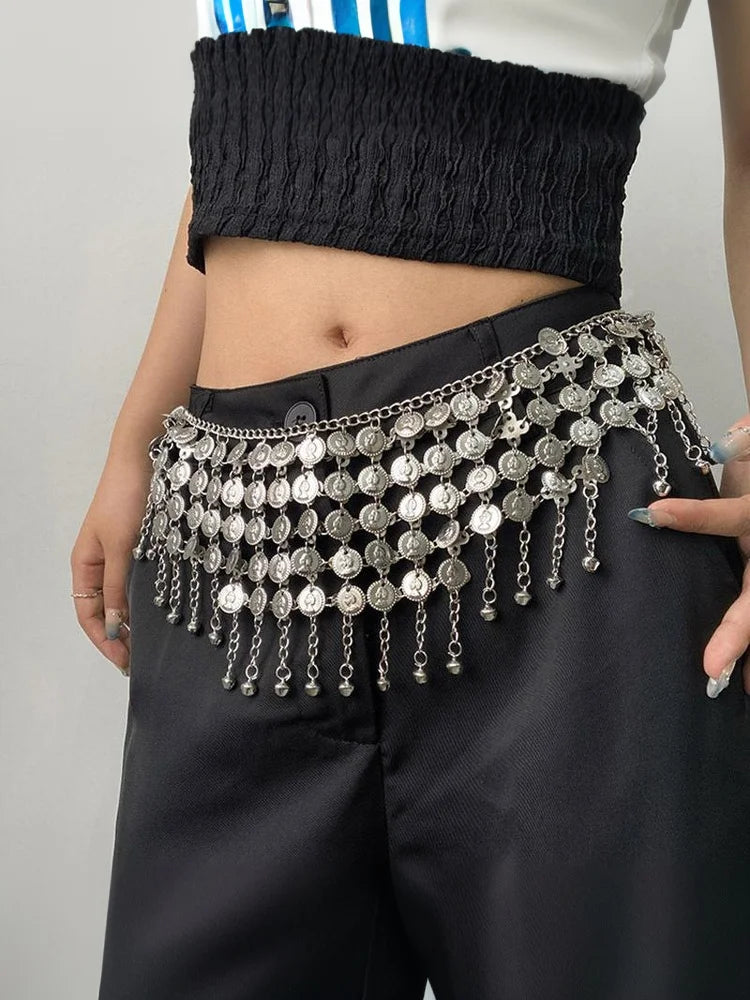 Metal Tassel Waist Chain Vintage Silver Bohemian Style Waistband Body Jewelry Waist Jewelry Ethnic Style Belt