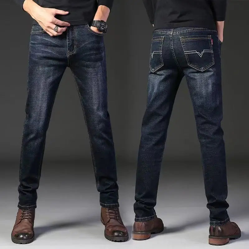 2025 Spring/Summer New Men's Jeans Micro Elastic Loose Straight Tube Business Casual Men's Pants Boutique Denim Series