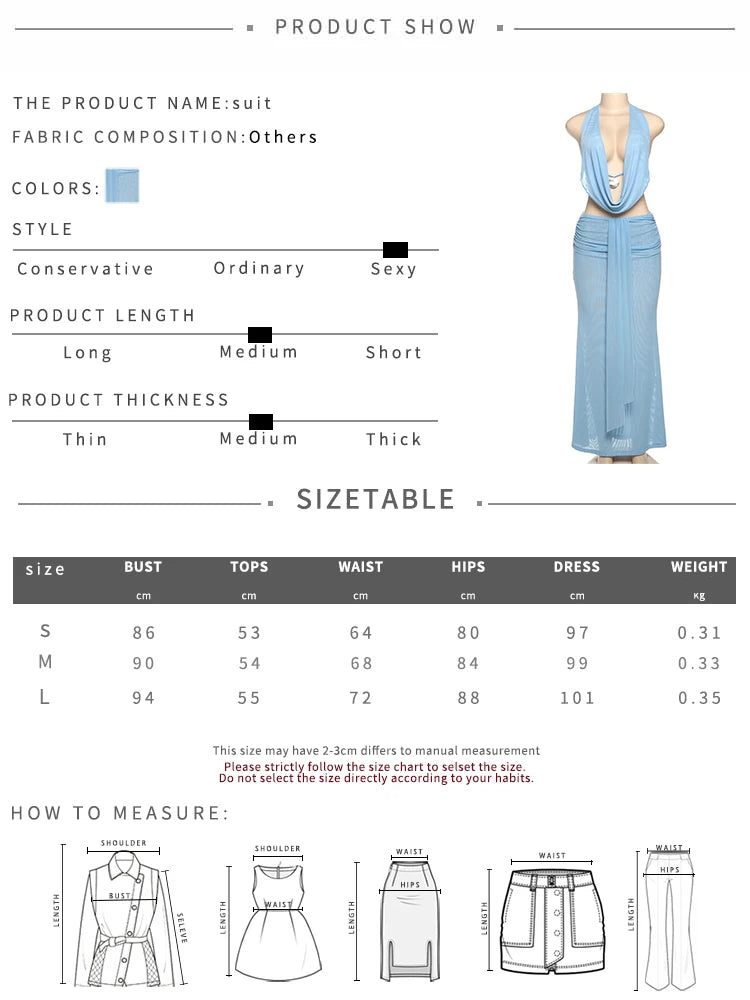 Weird Puss See Through Women 2 Piece Set Y2K Halter Swing Collar Seashell Tank Tops+Ruched Waist Maxi Skirts Midnight Clubwear