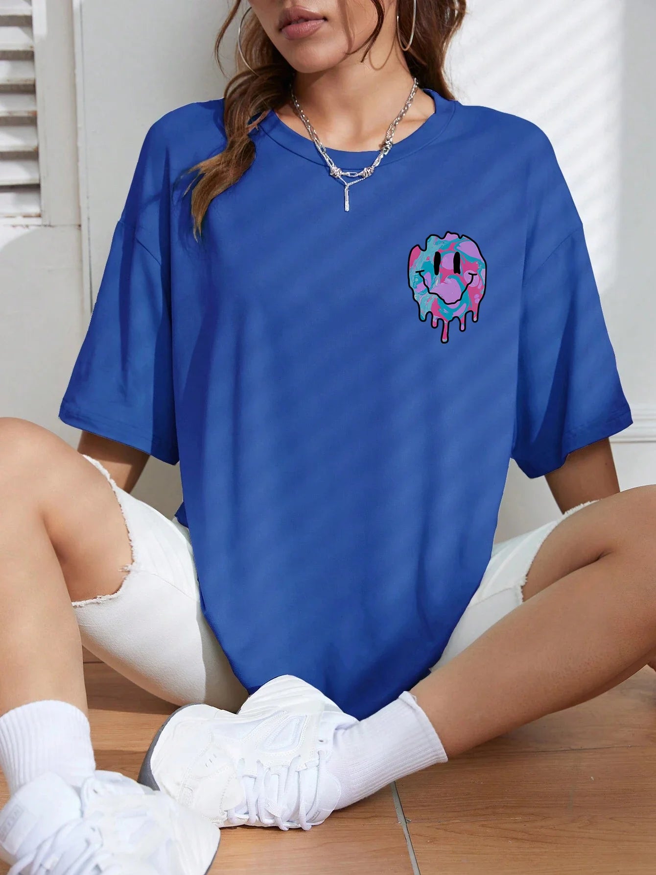 Funny Smile Face Print Female Tshirt Street Casual All Match T-Shirt Fashion Soft Clothes Hip Hop Breathable Tee Shirts Women