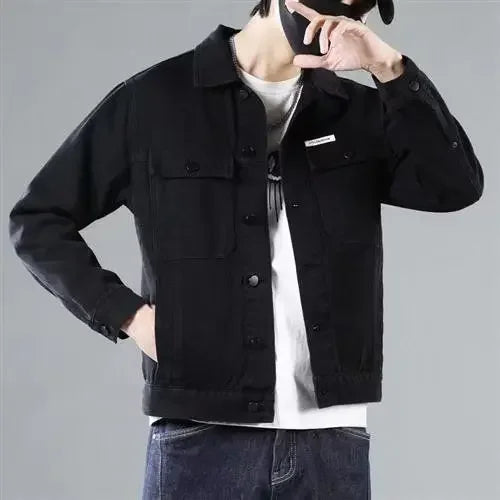 Button Black Denim Jackets Man Autumn Coat for Men Khaki Rock on Board Clothing Winter 2024 Designer Aesthetic Large Size