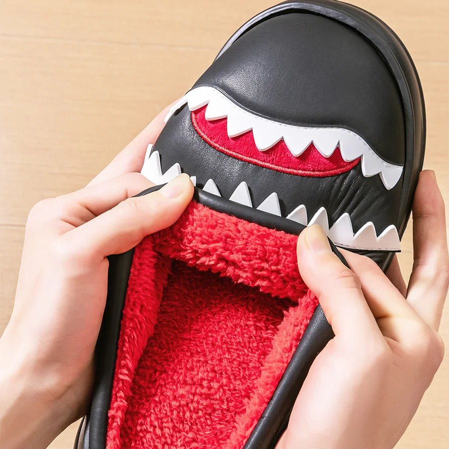 Warm Platform Slippers Men PU EVA Memory foam Soft Shark Cute Design Comfortable Non Slip House Shoes High Quality