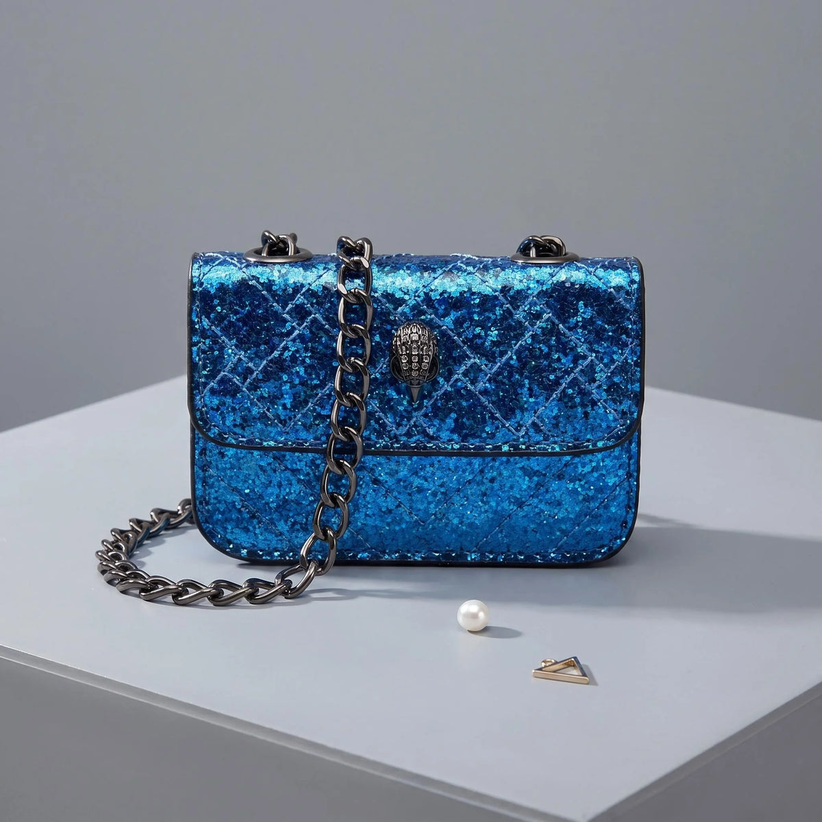 Multicolor Glitter Sequins V Diamond Quilted Mini Square Bag Ladies Eagle Head Lock Gold Metal Chain Crossbody Shoulder Handbag