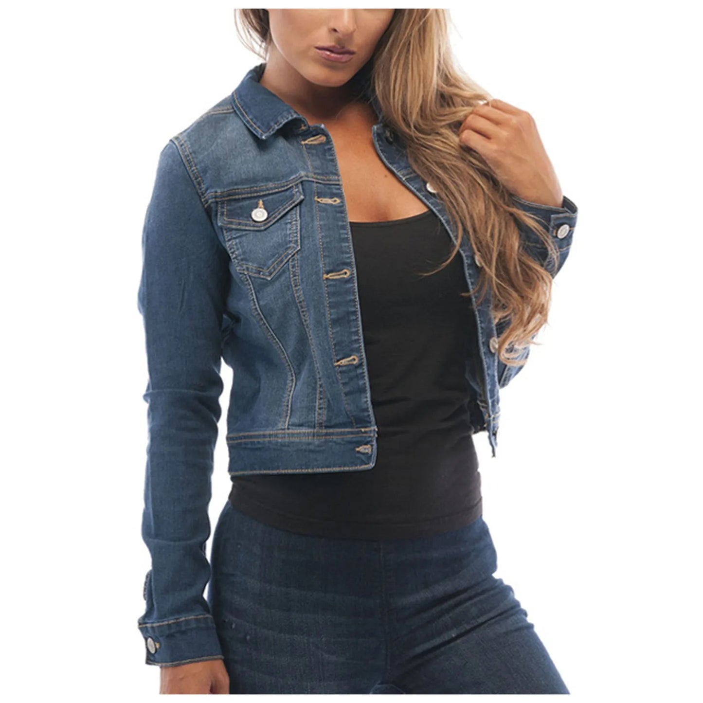 Washed Denim Coats Button Up Jean Jacket For Women Autumn Button Down Denim Jackets Lady Basic Long Sleeve Outwear куртка