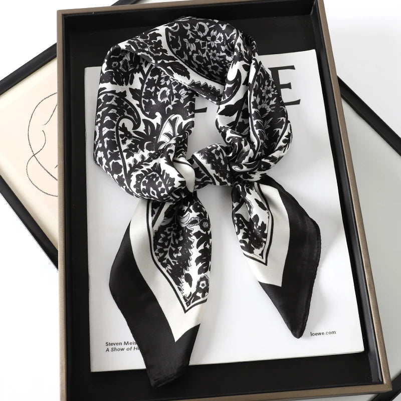 60Colors Luxury Scarf Women 70*70Cm Silk Feel Square Hair Wrapping Foulard Satin Shawl Big Size Head Bandana Hijab Handkerchief