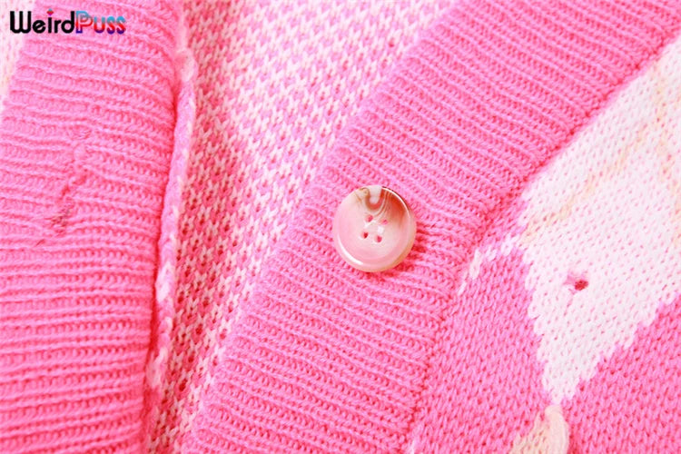 Weird Puss Sweater Women 2 Piece Set Hipster Tassel Plaid Cardigan Tops+Mini Shorts Stretch Autumn Trend Matching Street Outfits