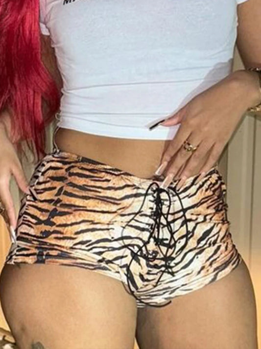 Weird Puss Tiger Stripes Fashion Mini Shorts Women Sexy Bandage Skinny Peach Hip Bottoms Hottie Midnight Hipster Party Outfits
