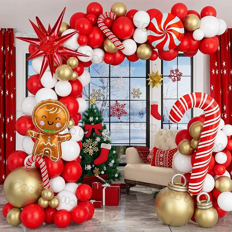 Christmas Balloons Garland Green Red Box Candy Balloons Arch Santa Reindeer Star Foil Ballon New Year Christmas Party Decor 2024