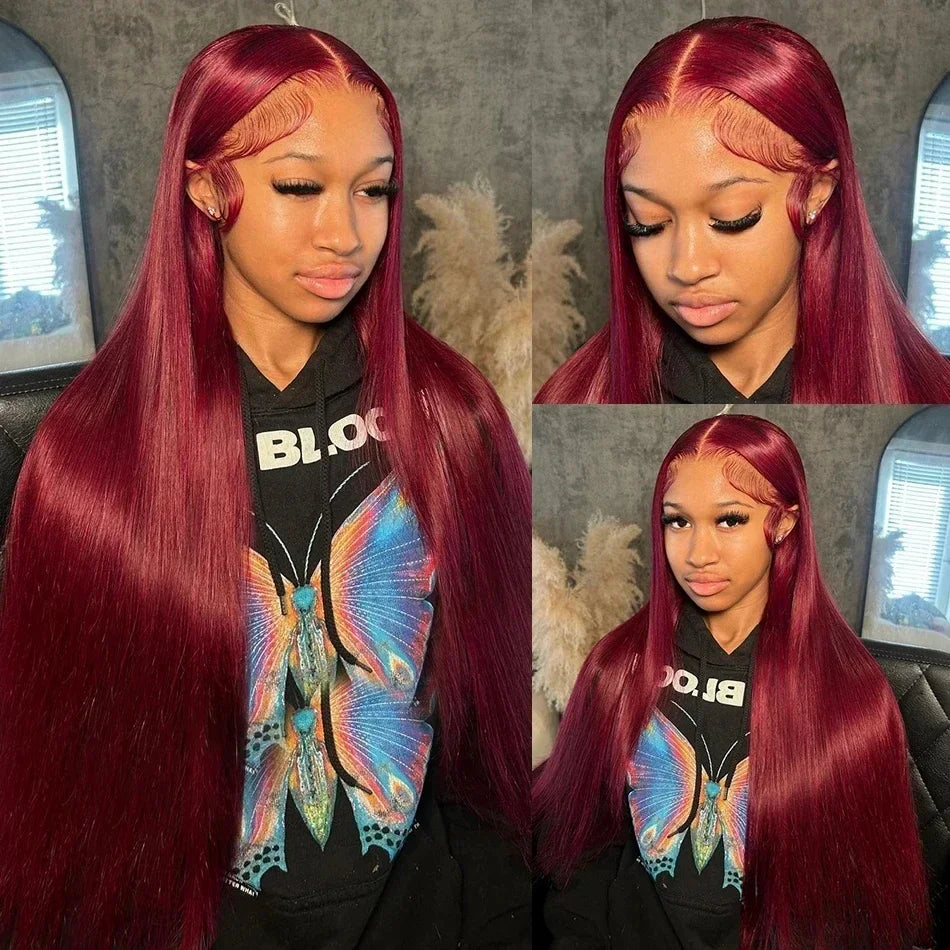 Burgundy 99J Lace Front Wig 13x4 13x6 HD Lace Frontal Wig Human Hair Pre Plucked Straight Red Colored Wig 4x4 5x5 Closure Wig