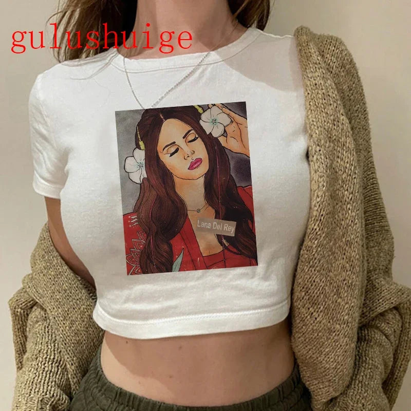 Crop Top Lana Del Rey Ldr Sailing Graphics T Shirt Cropped Harajuku Women Vintage Short-Sleeve T-Shirt Streetwear Female Tshirt