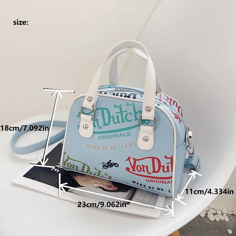 Versatile Printed Shoulder Bags Dual White Handles Detachable Strap Tote Bag Y2K Women Street Daily Fashionable Crossbody Purse