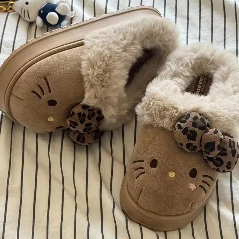 Autumn Winter Hello Kitty Slippers For Women Plush Kawaii Cute Sanrio Home Warm Cotton Slippers Cartoon Home Indoor Shoes Gifts