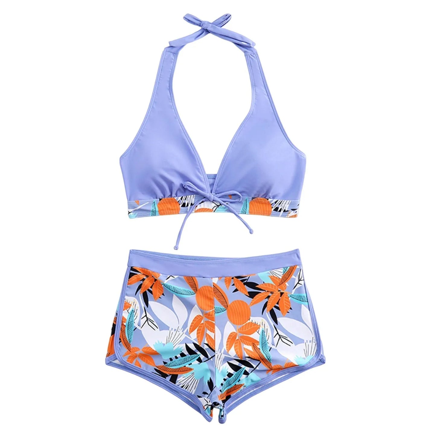 Shorts Bikinis Set  High Waist Swimsuit Women Swimwear  Plant Print Bathers Bathing Swim Suit Beachwear