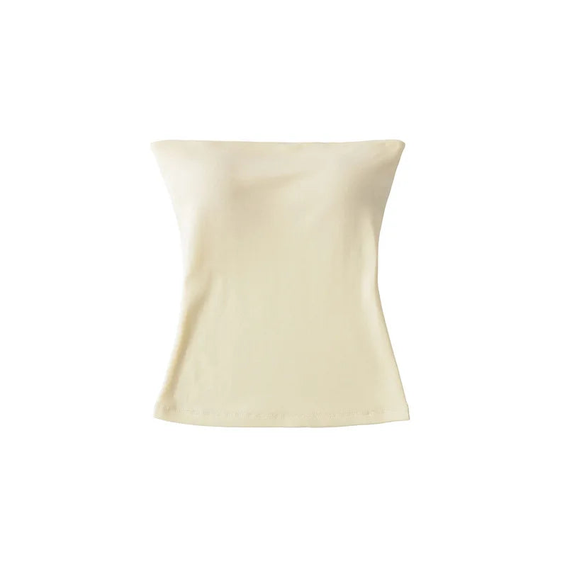 Women Solid Strapless Tube Top Sleeveless Bandeau Crop Top Stretch Basic Wrap Bustier Summer Casual Y2K Tank Tops
