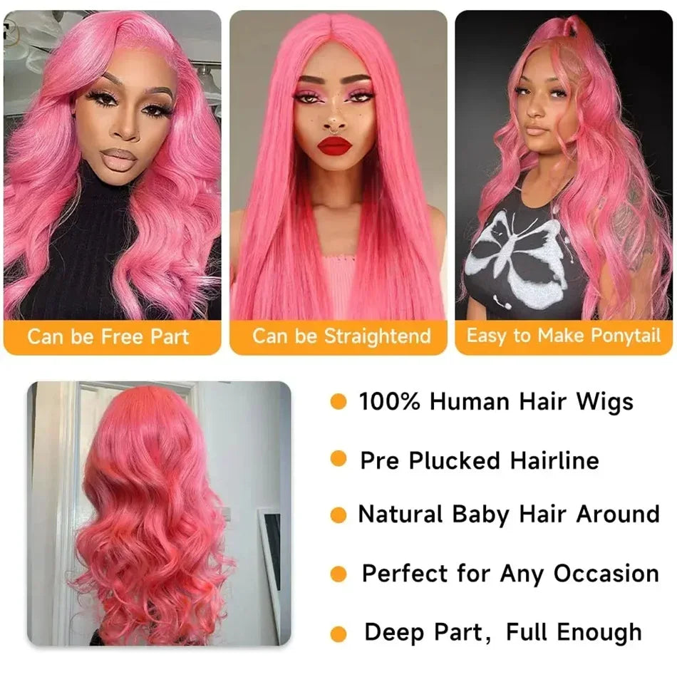 30 40 inch Pink hd lace frontal wig 13x6 human hair Brazilian Colored body wave Frontal Wigs 13x4 For Women choice wigs on clear