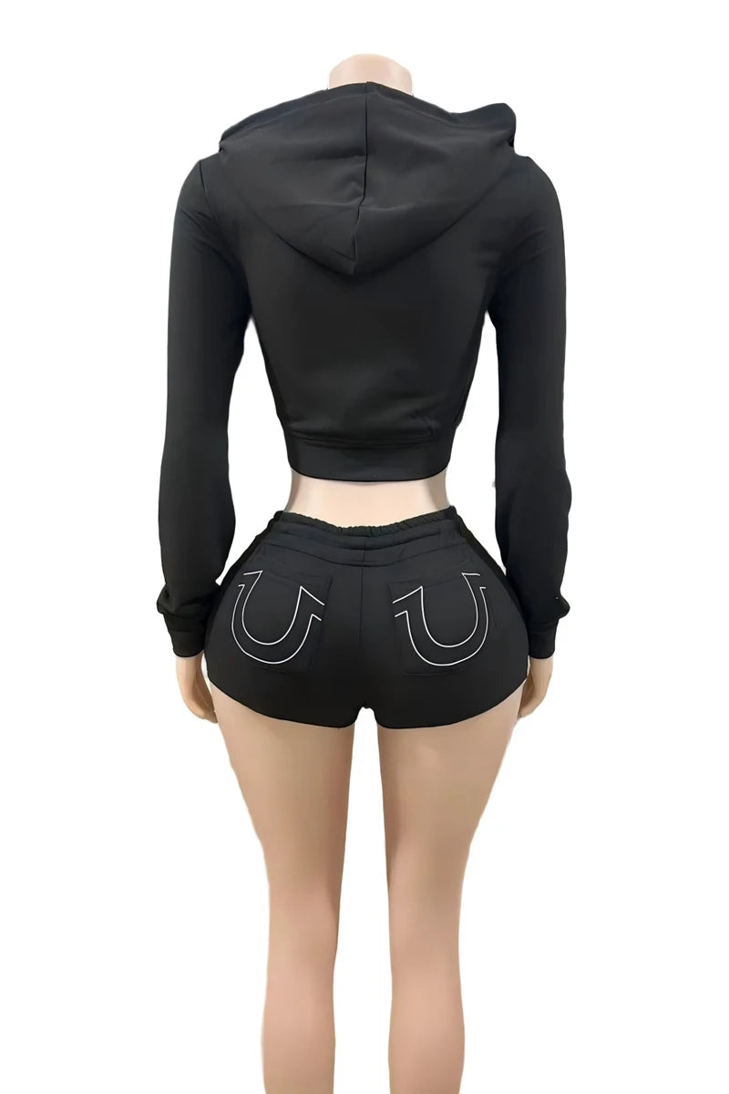 STYLISH LADY Letter Printed Sporty 2 Piece Set Women Long Sleeve Zipper Hoodies Crop Top and Shorts Suits 2025 Autumn Tracksuits